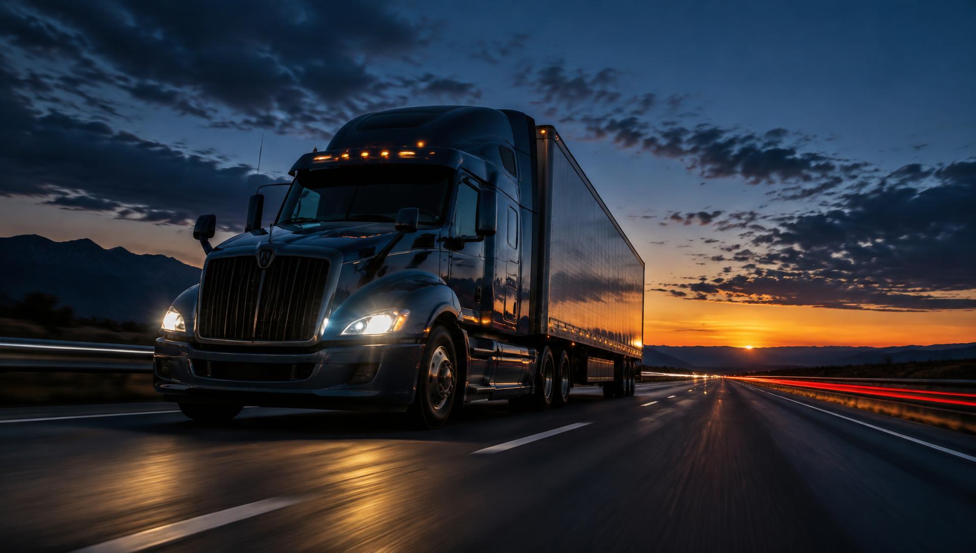 Semi truck on the interstate at dusk